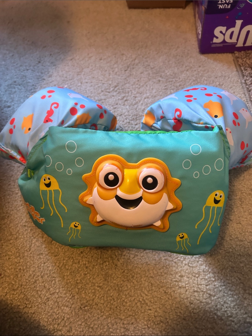 Kids Inflatable Swim Vest Float with Yellow Fish Design - Baby Shark Style